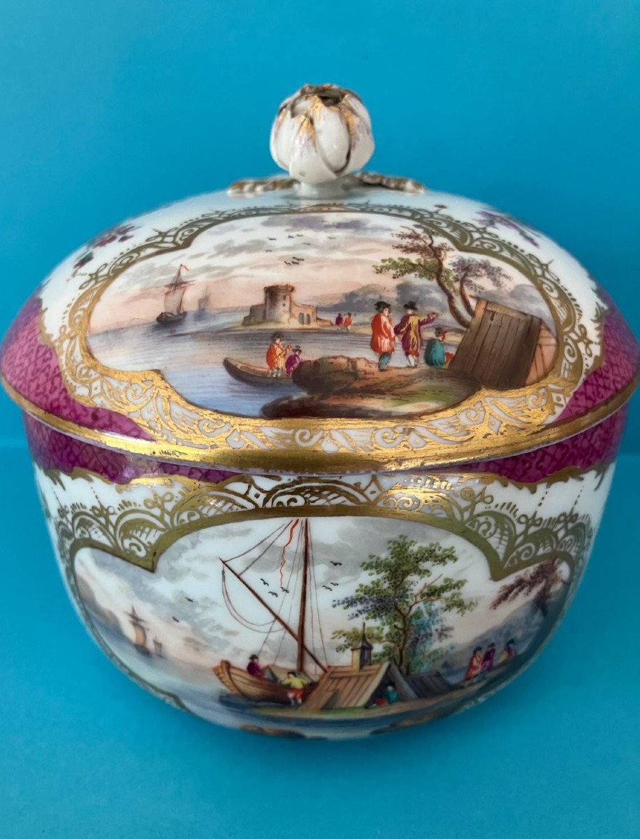 Sucrier porcelaine Meissen décor maritime -photo-3