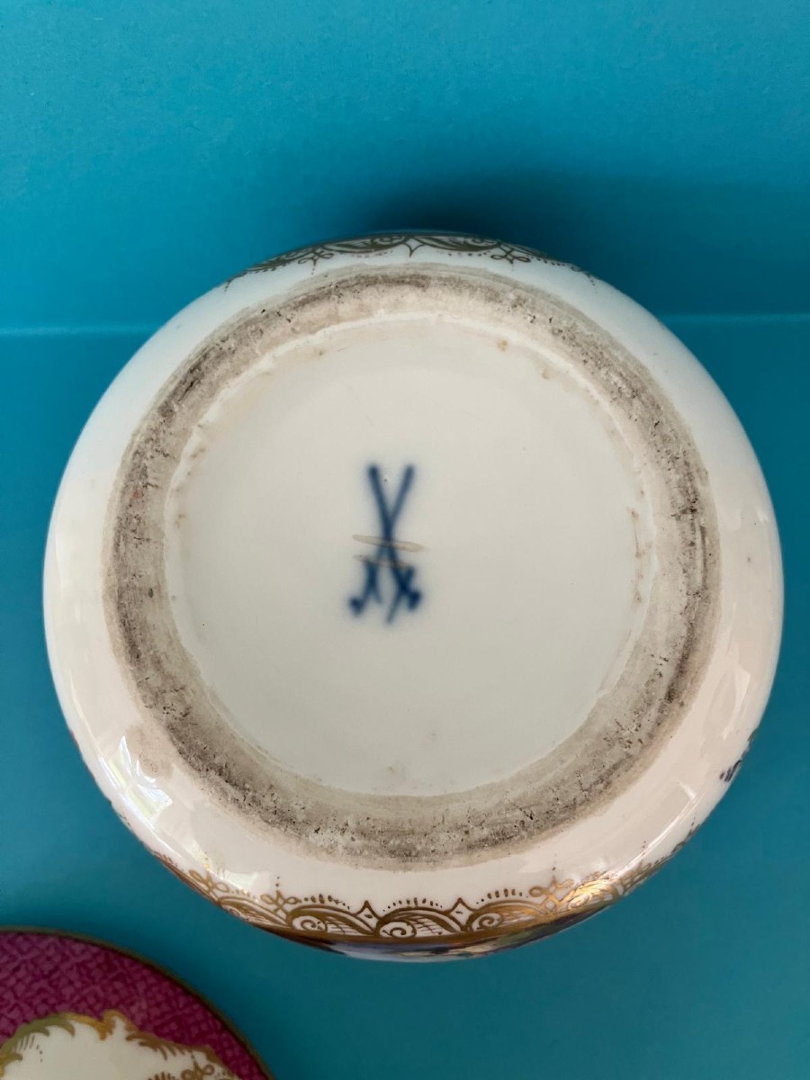 Sucrier porcelaine Meissen décor maritime -photo-1