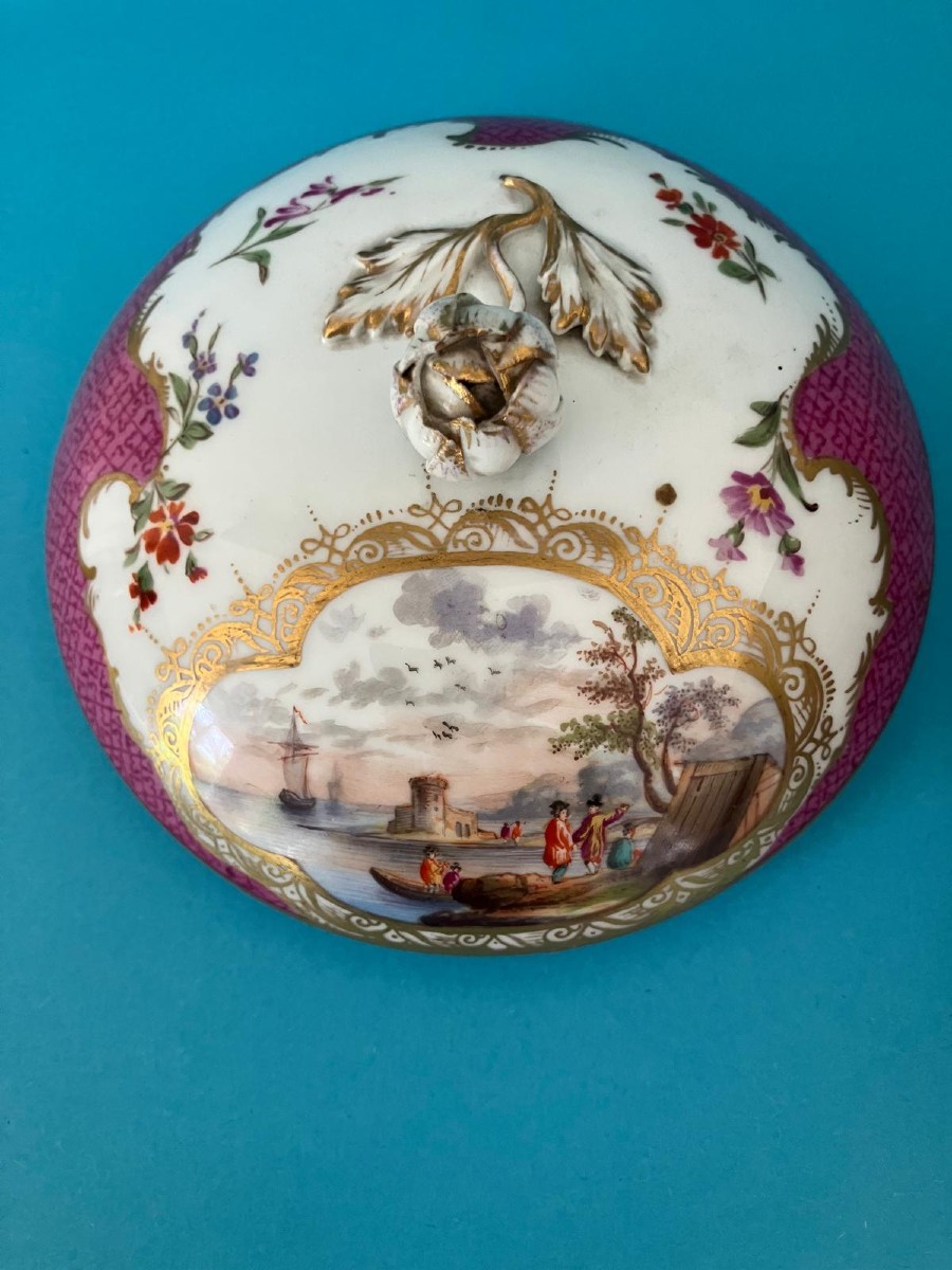 Sucrier porcelaine Meissen décor maritime -photo-2