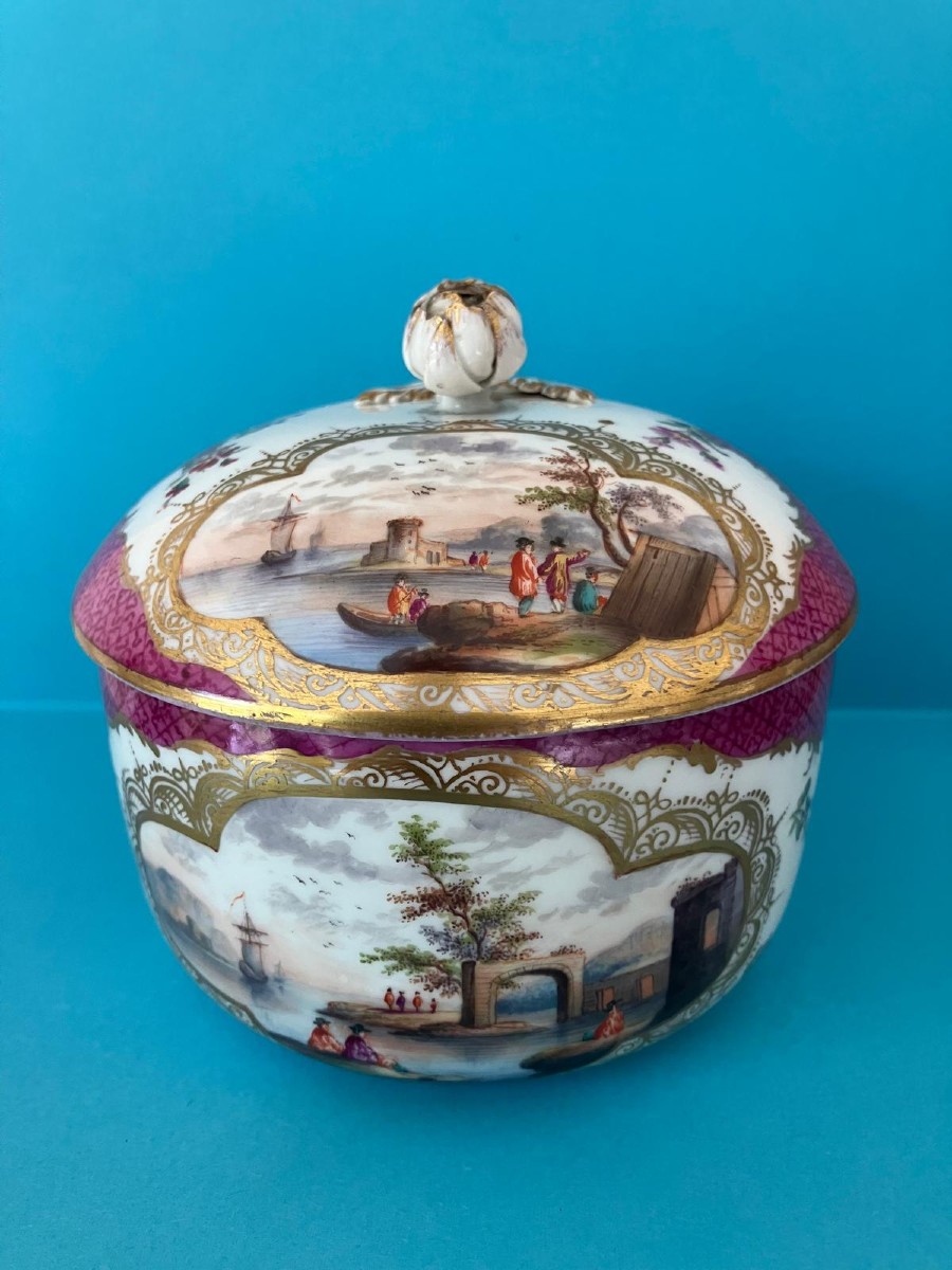 Sucrier porcelaine Meissen décor maritime 