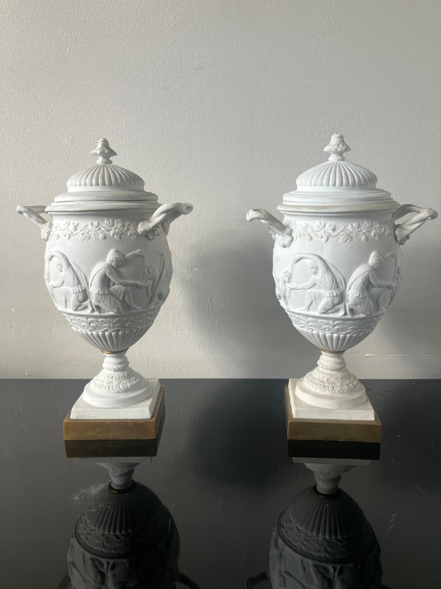 Pair Of Sèvres Cookie Vases With Antique Décor