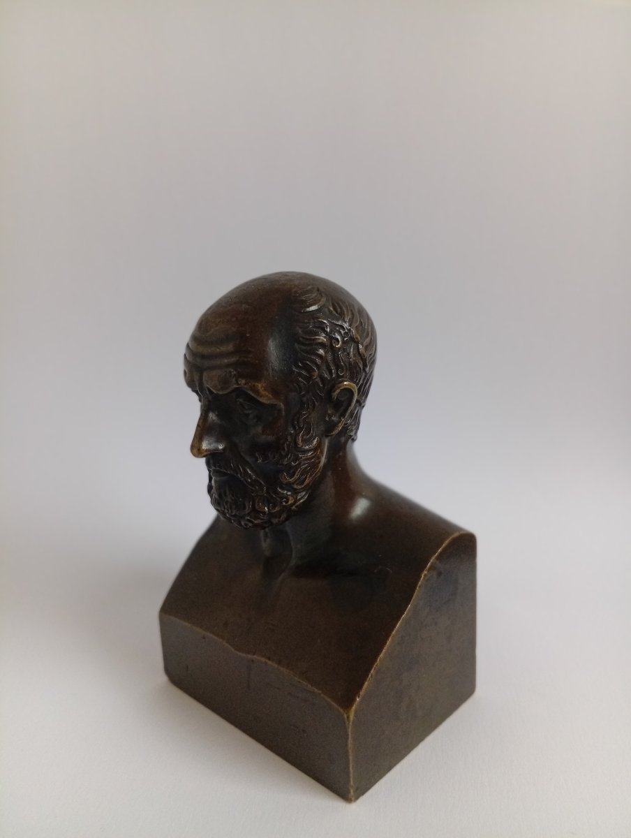 Petit buste en bronze d'Hippocrate Époque XIXe -photo-2