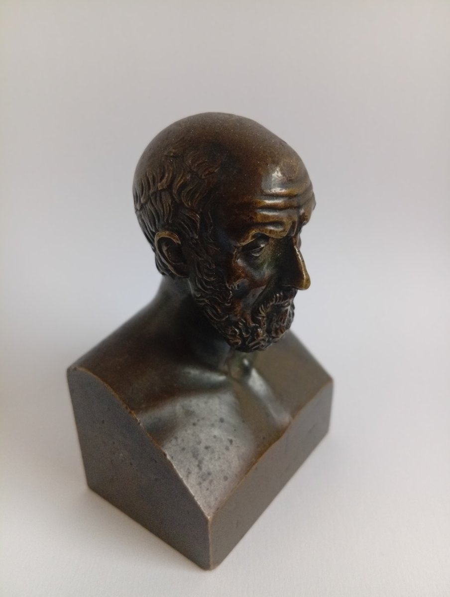 Petit buste en bronze d'Hippocrate Époque XIXe -photo-3
