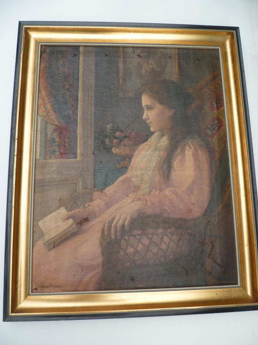 Louise Matheson-Daël (1871-1945) Jeune fille à sa lecture-photo-2