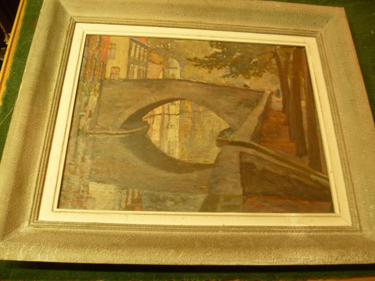 Bridge In Bruges Oil On Canvas-photo-2