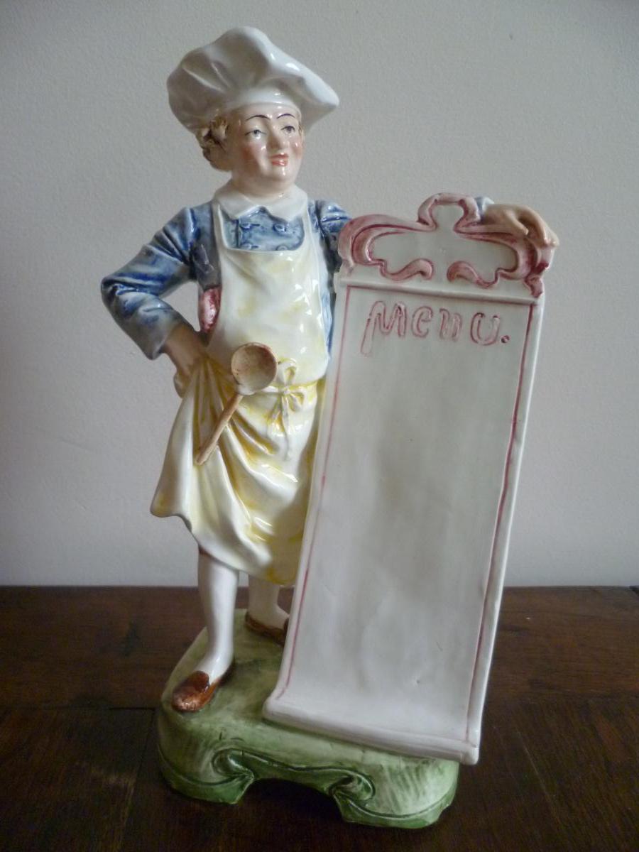 Porte-menu de table en faïence à décor de cuisinier