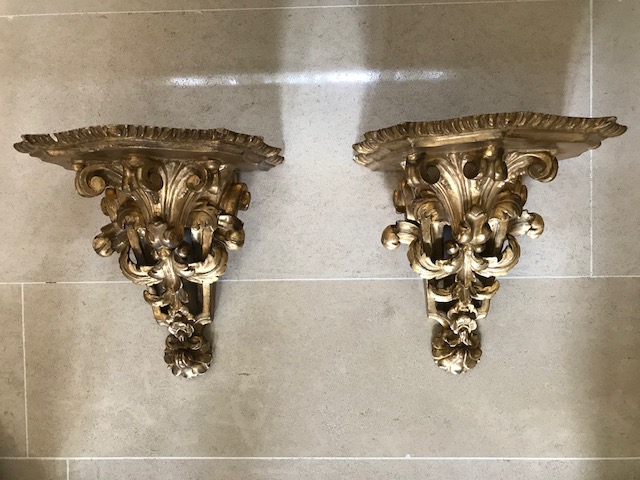 Pair Of Wall Consoles Carved Gilded Leaf XVIII