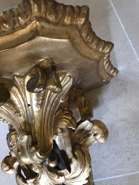 Pair Of Wall Consoles Carved Gilded Leaf XVIII-photo-1