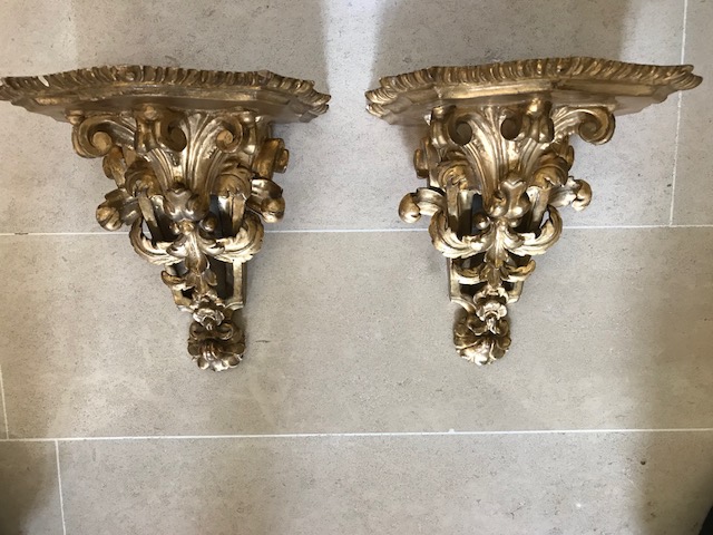Pair Of Wall Consoles Carved Gilded Leaf XVIII-photo-3