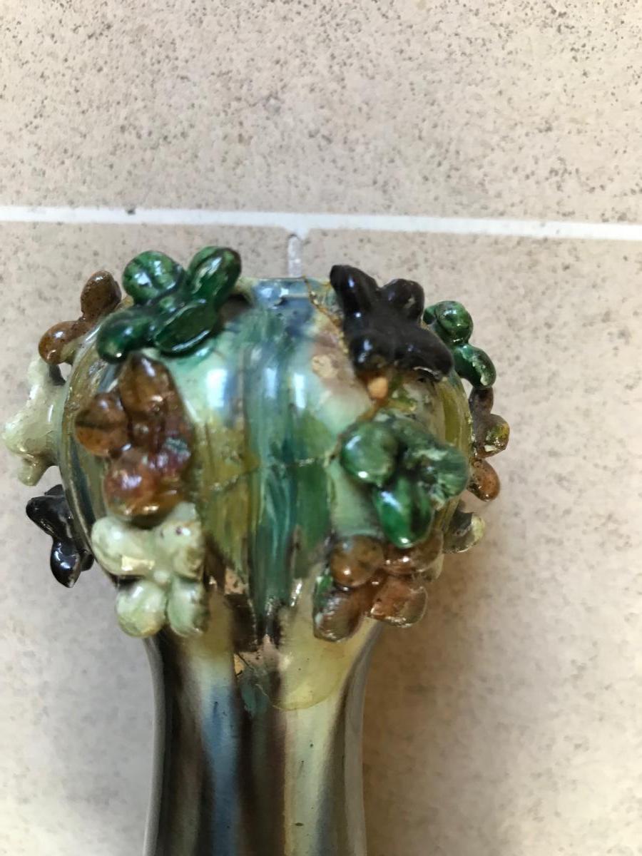 Pair Of Majolica Vases Attributed To José Alves Cunha .portugal Circa 1880-photo-2
