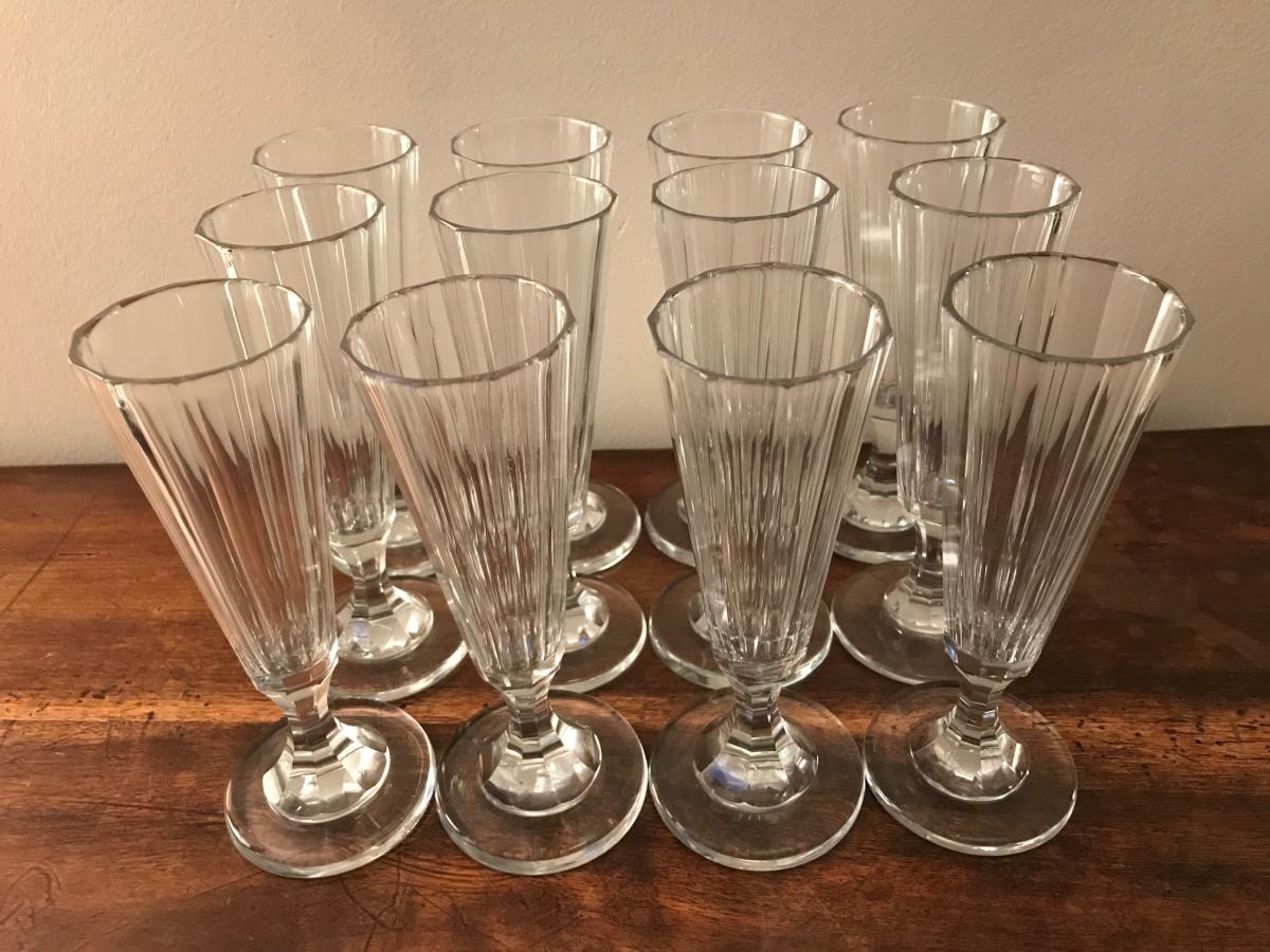 Suite Of 12 Cut Crystal Champagne Flutes