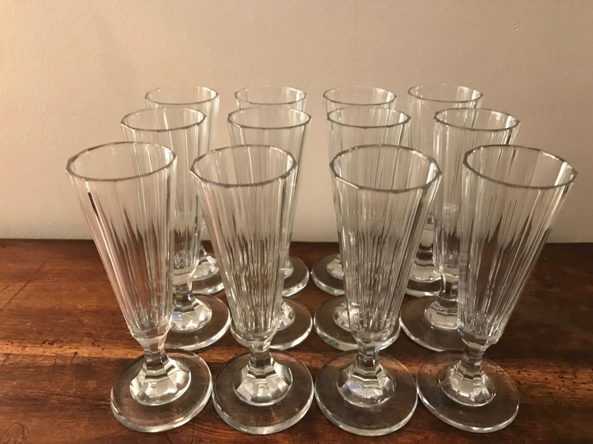 Suite Of 12 Cut Crystal Champagne Flutes-photo-3