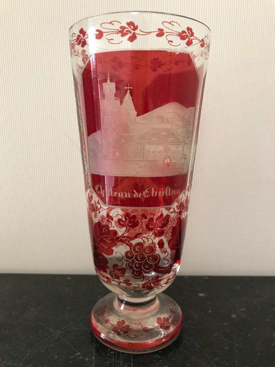 Bohemian Crystal Vase Decorated With Castles