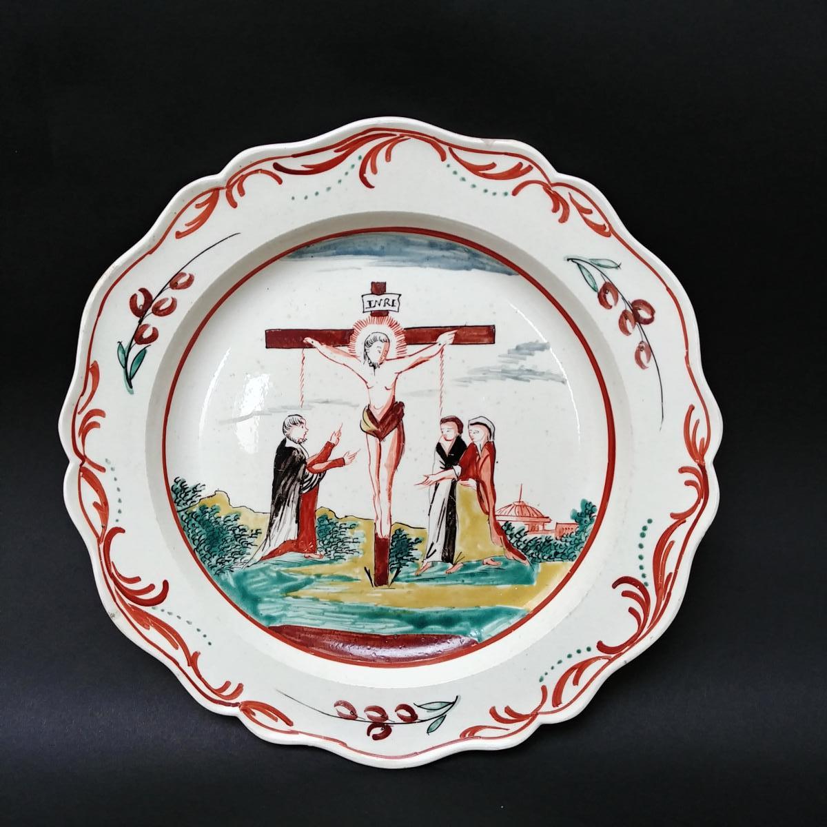 Fine English Earthenware Plate With Crucifixion Decoration