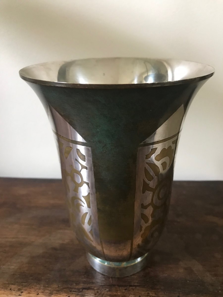 Christofle - Vase en dinanderie métal argenté-photo-3