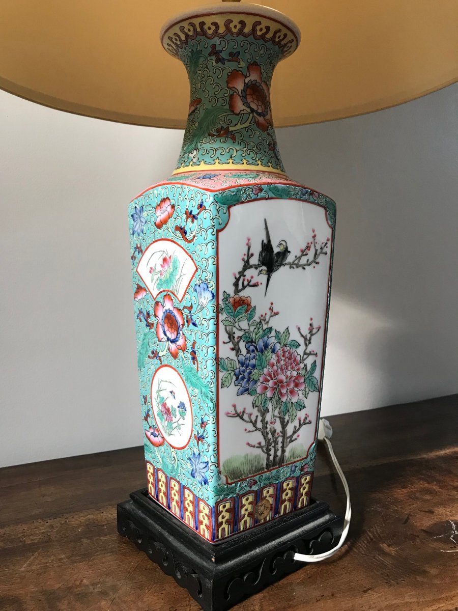 Chine - Vase en porcelaine monté en lampe-photo-3