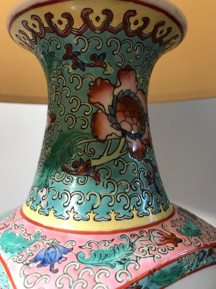 Chine - Vase en porcelaine monté en lampe-photo-1