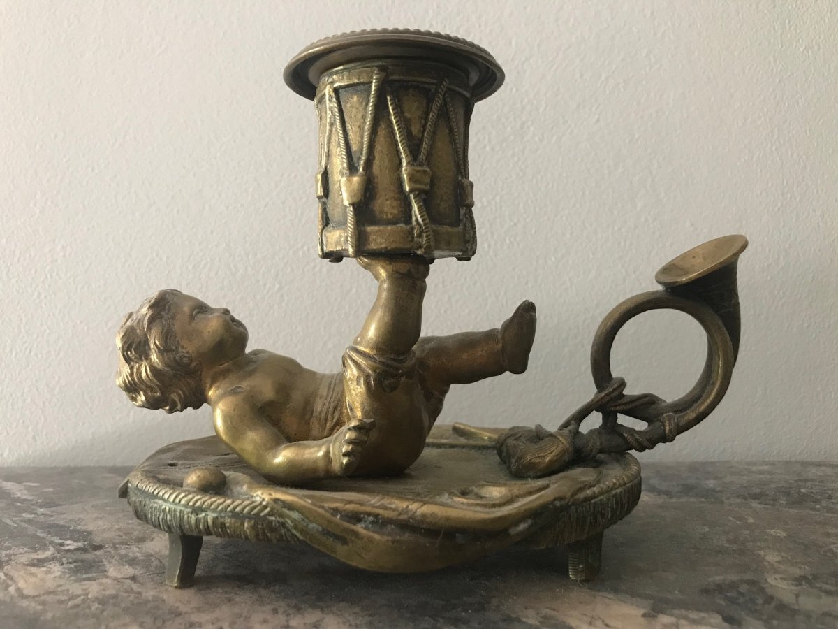 l'Enfant Au Tambour - Bougeoir En Bronze-photo-3