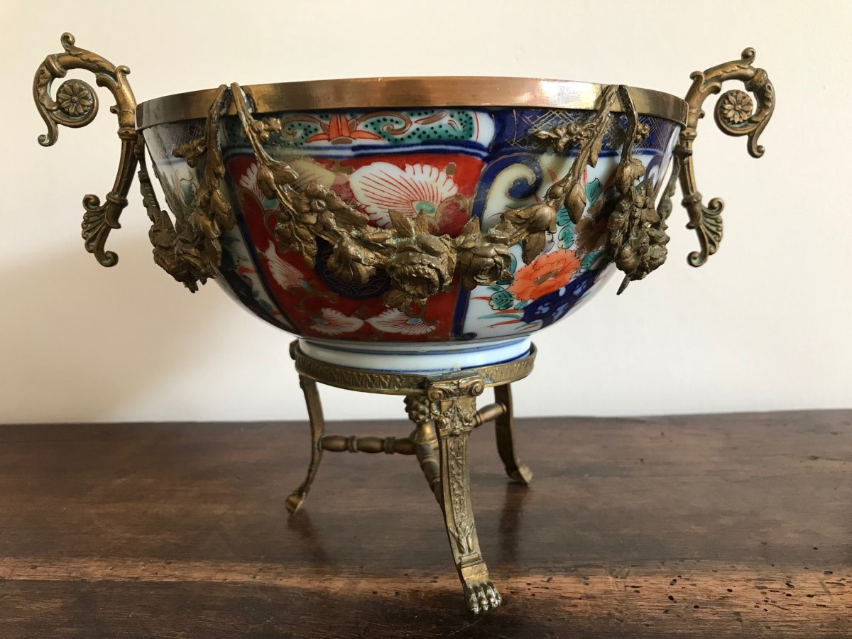 Imari Porcelain Cup Mounted On Bronze-photo-2