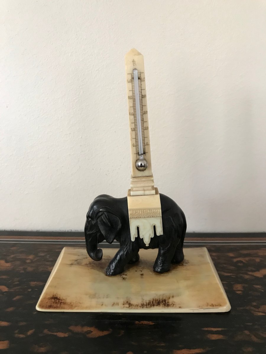 Ivory And Ebony Obelisk Thermometer 