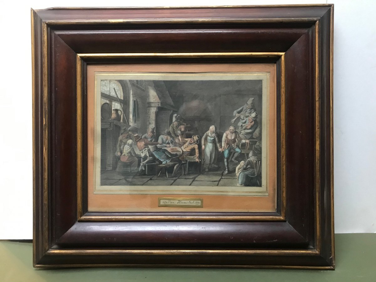 Tavern Scene - 17th Century Watercolor Drawing