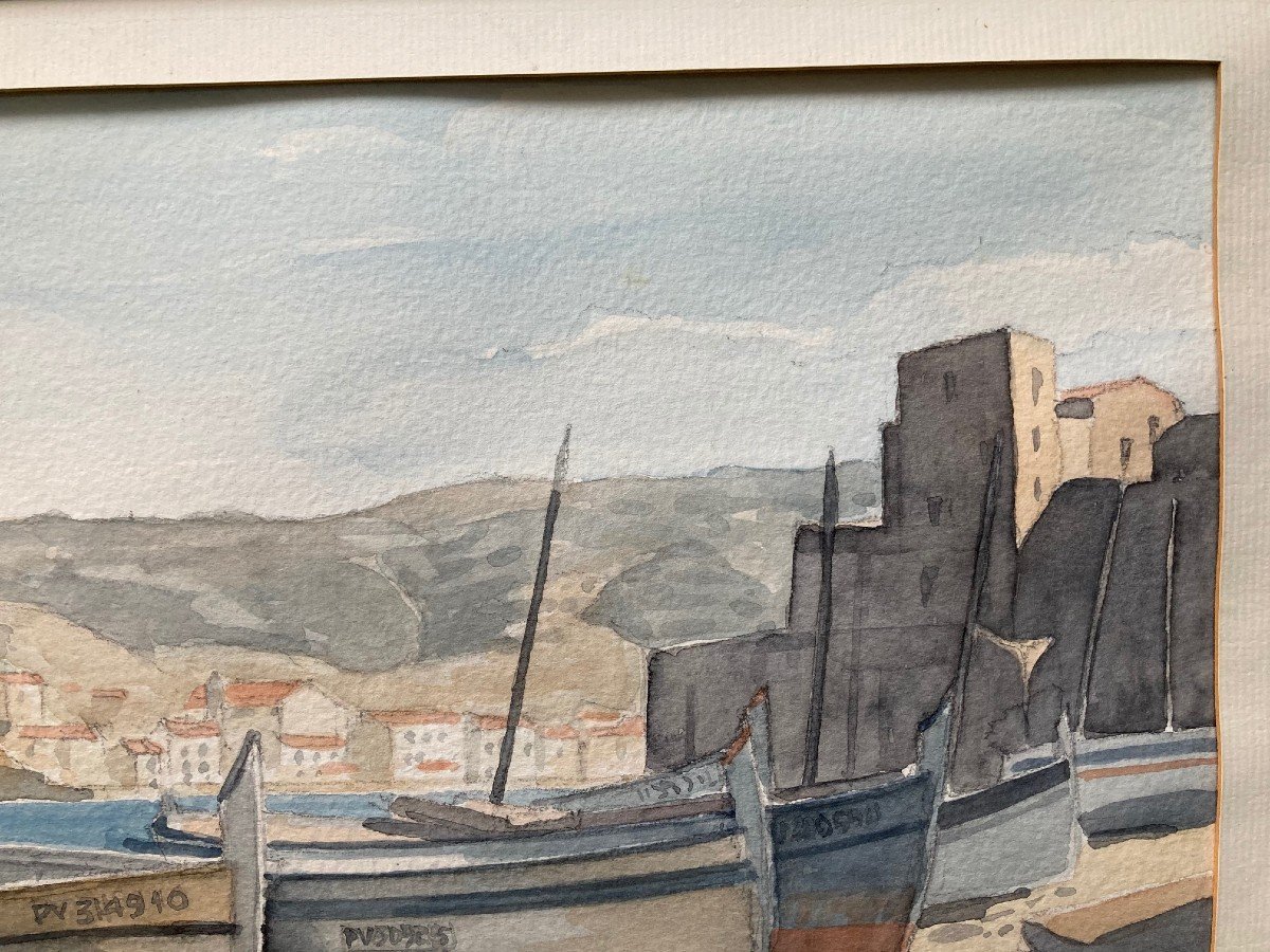 Barques à Collioure - Aquarelle Signée-photo-3