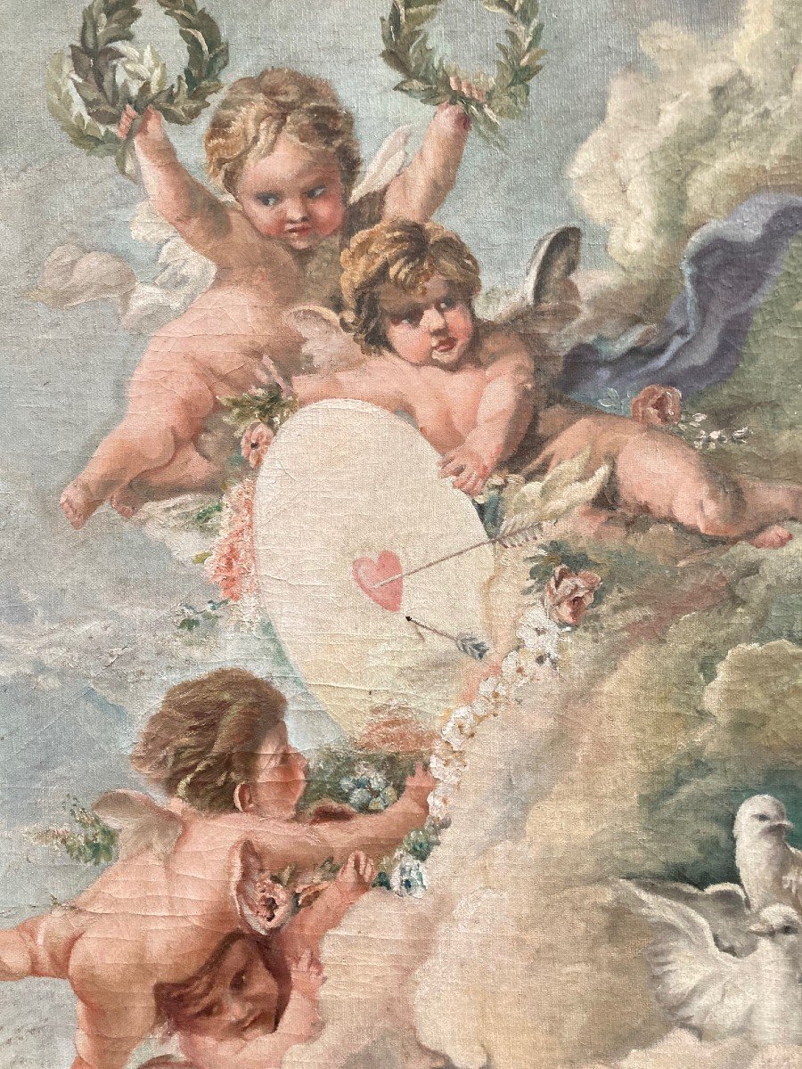 Peinture Aux Angelots Et Cupidon-photo-2