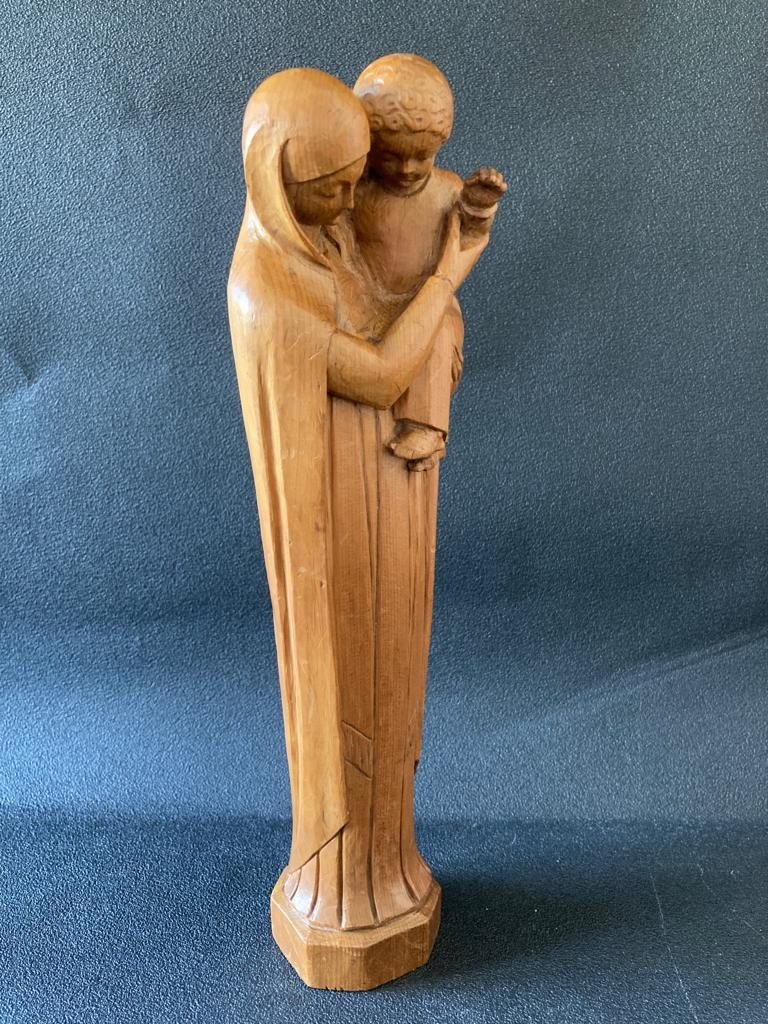 Vierge à l'Enfant Bois Sculpté Art Déco-photo-1