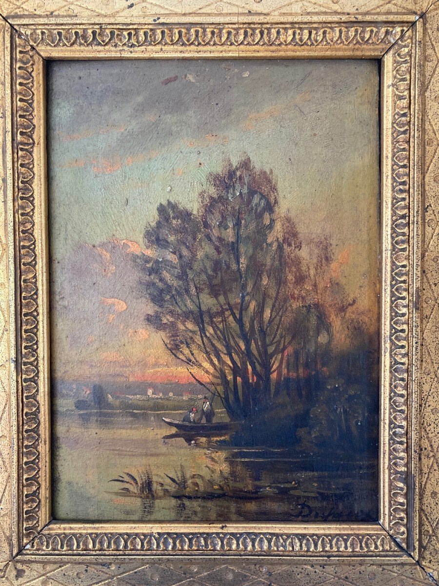 Boat In The Rising Sun - Oil On Panel-photo-2