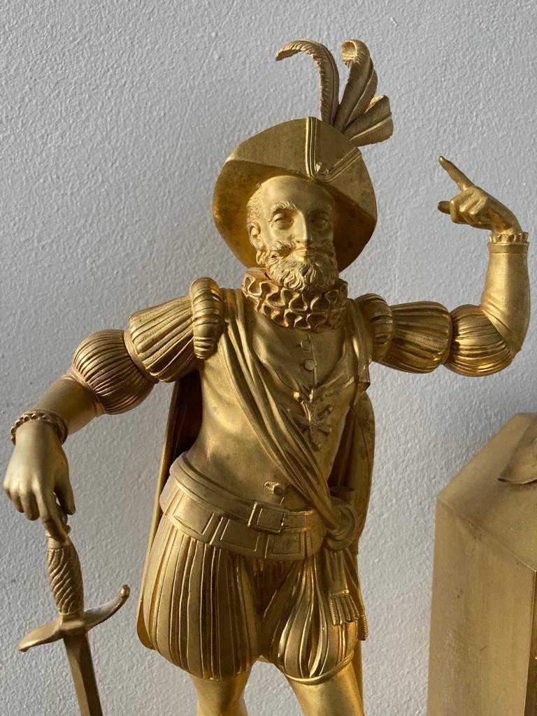 Pendulum Gilt Bronze Empire King Henry Iv-photo-3
