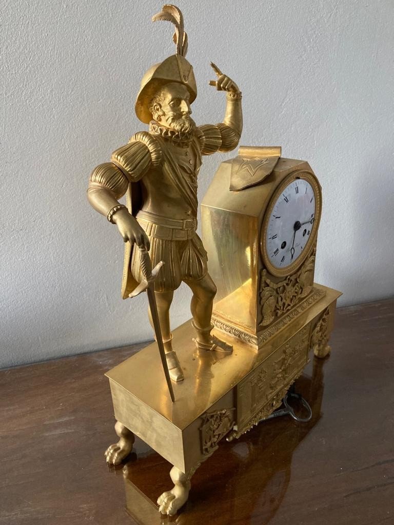 Pendulum Gilt Bronze Empire King Henry Iv-photo-2