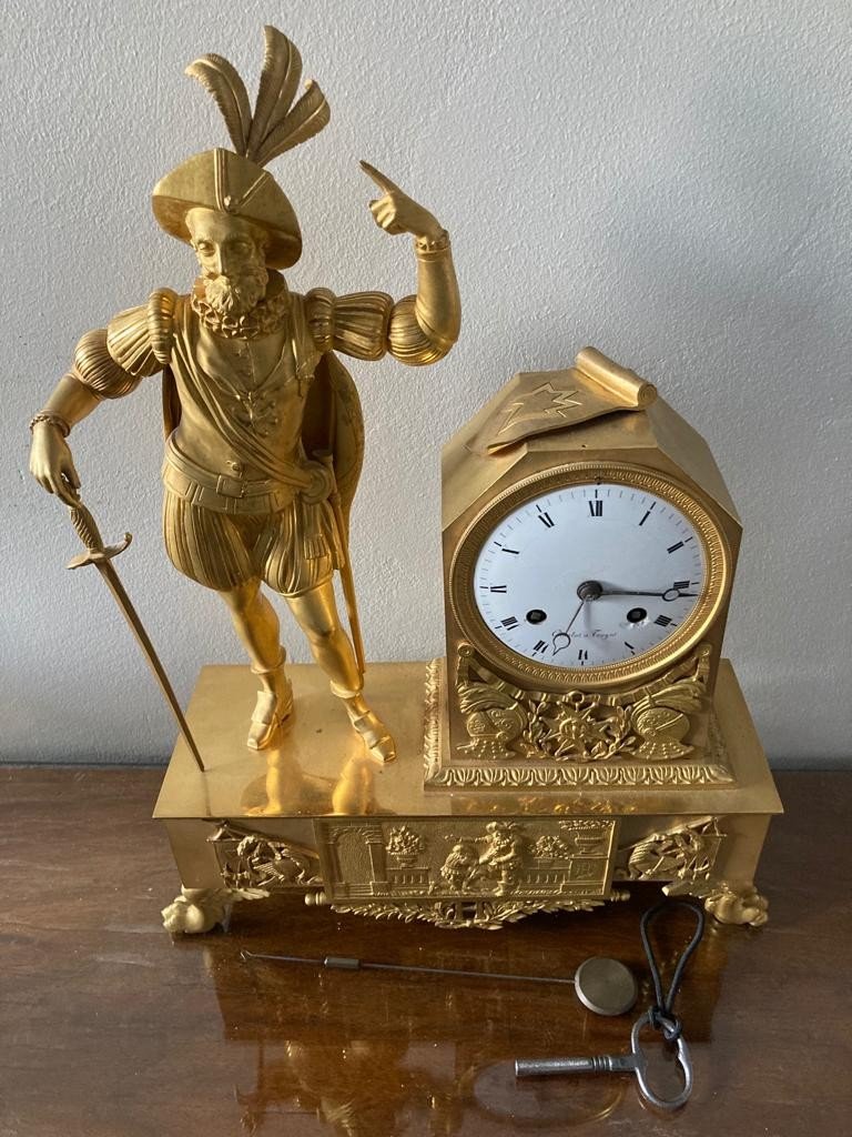 Pendulum Gilt Bronze Empire King Henry Iv-photo-5