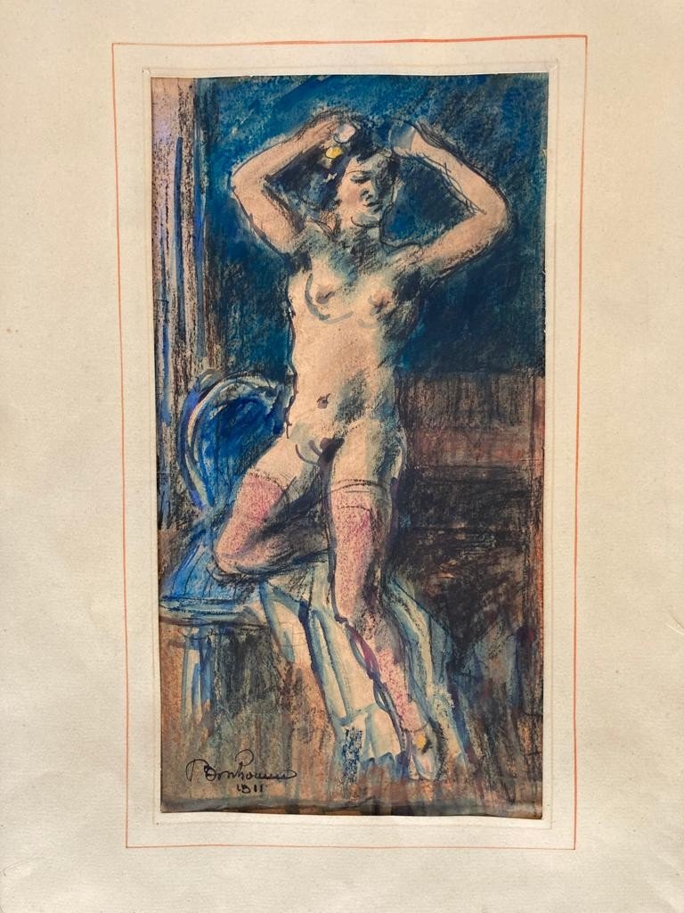 Léon Bonhomme (1870-1924) Female Nude In Red Stockings 