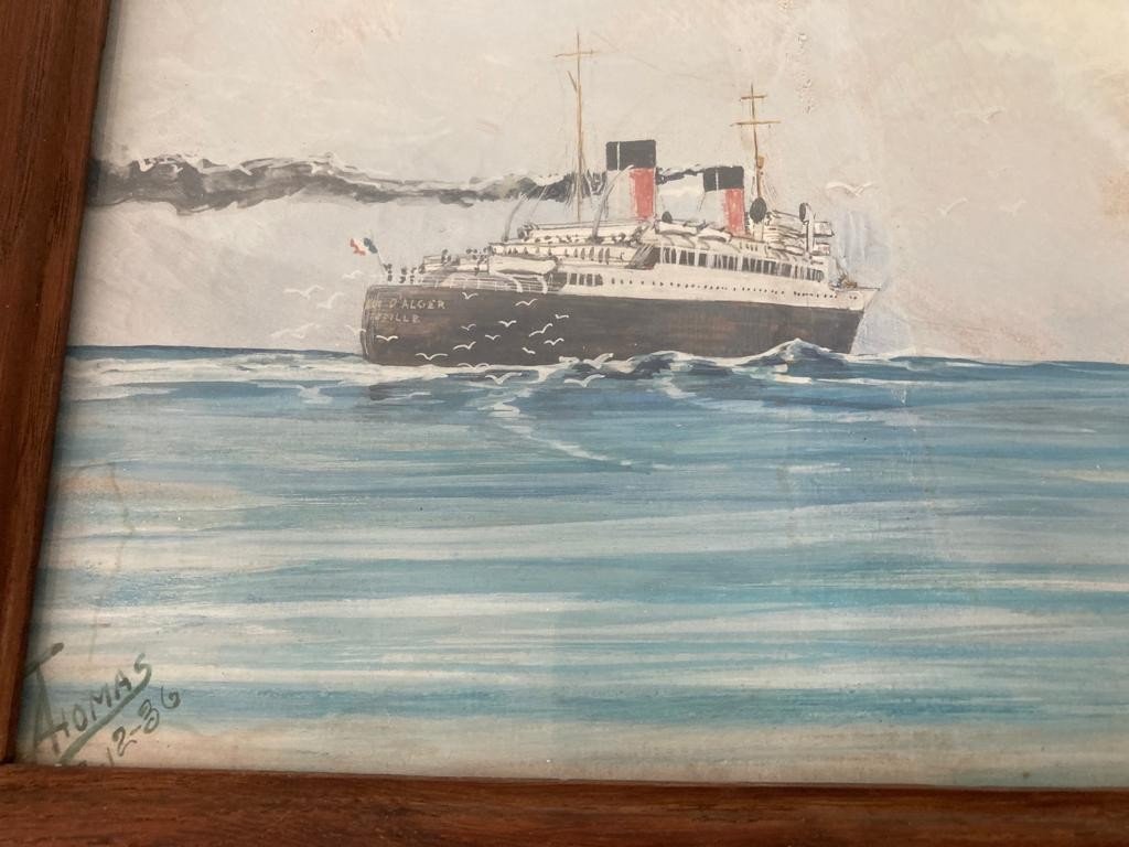 Aquarelle Gouachée Marine Navires Traversée Méditerranée-photo-4