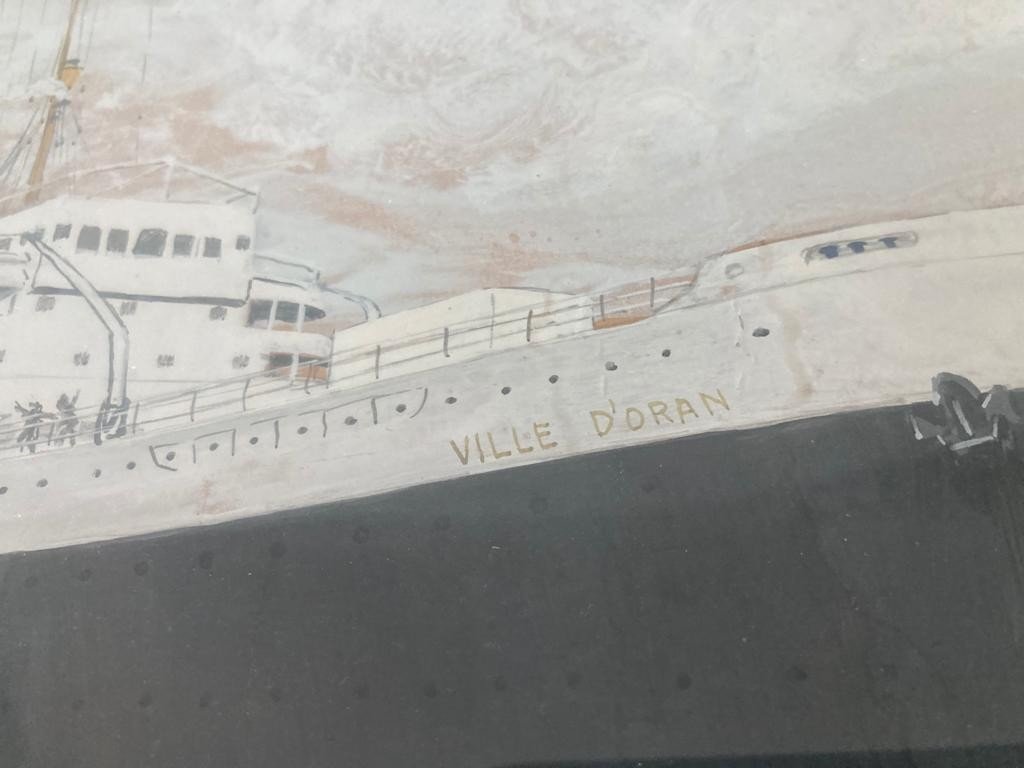 Aquarelle Gouachée Marine Navires Traversée Méditerranée-photo-2