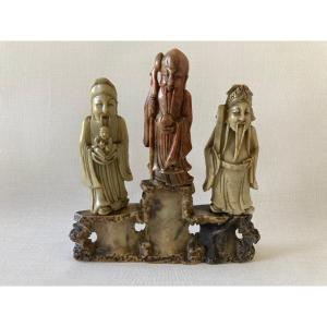 Chine Ensemble De Statues De Sages En Pierre Dure Art Asiatique