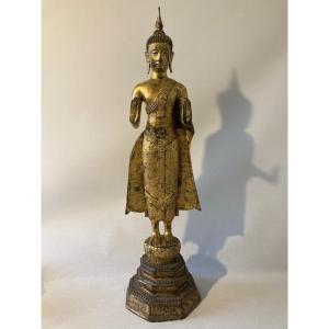 Statue De Bouddha Debout Bronze Doré Thaïlande