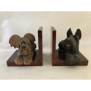 Paire De Serre-livres Chiens Scottish Terriers