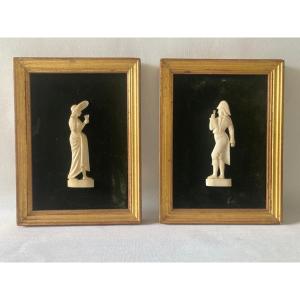 Pair Of Incredible And Wonderful Carved Ivory Miniatures