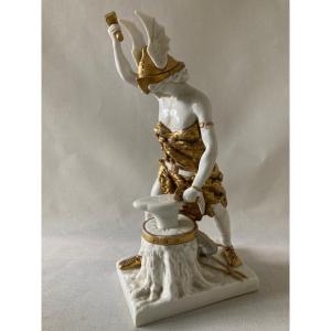 Statuette Porcelaine Allemande Vulcain Hermès Mercure Mythologiee