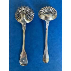 Pair Of Solid Silver Sprinkling Spoons