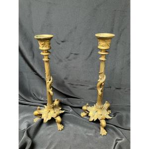 Pair Of Lizard Tripod Candlesticks