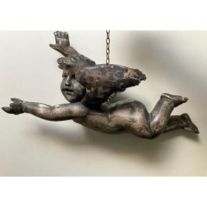 Carved Wooden Cherub To Hang Putto