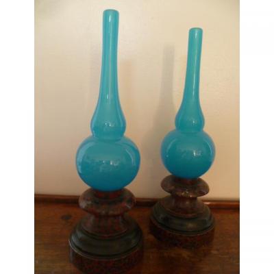 Pair Of Blue Solifleurs In Opaline Nineteenth Century