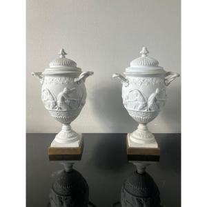 Pair Of Sèvres Cookie Vases With Antique Décor
