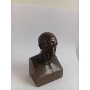 Petit buste en bronze d'Hippocrate Époque XIXe