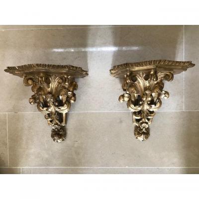 Pair Of Wall Consoles Carved Gilded Leaf XVIII