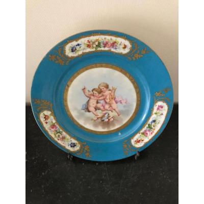 Sèvres - Porcelain Plate With A Celestial Blue Background