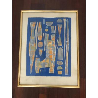 Alfred Manessier - Composition On Blue Background