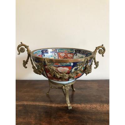 Coupe En Porcelaine Imari Montée Sur Bronze